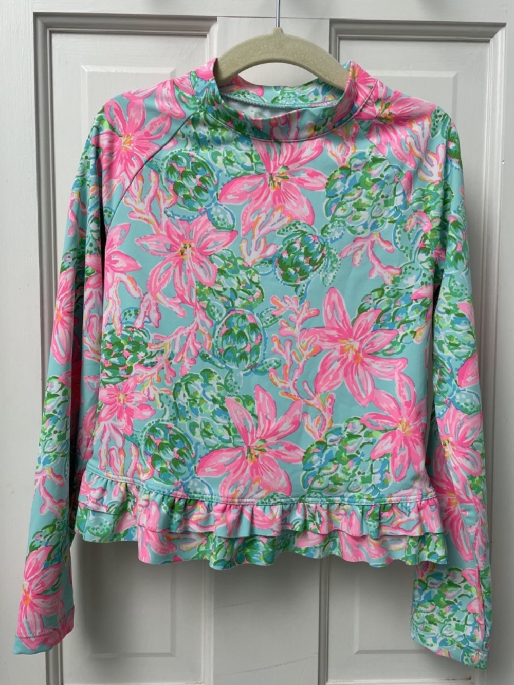 Lilly Pulitzer Girls Rash Guard Turtles Lillies Size 6